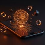 Dispositivo móvil con holograma de red neuronal simbolizando la IA local con Google Gemma 4 para apps móviles privadas y eficientes.