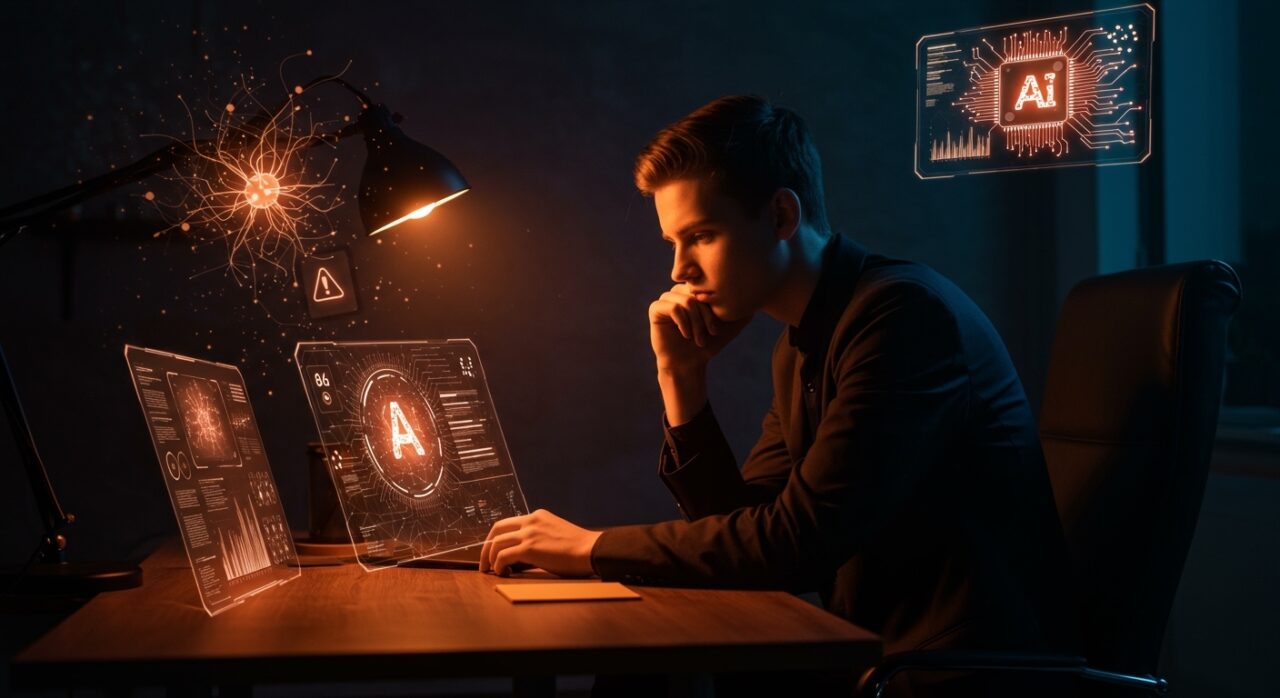 Joven de la Generación Z resistiendo e impactando la adopción de inteligencia artificial en empresas, según estudio Gallup 2026.