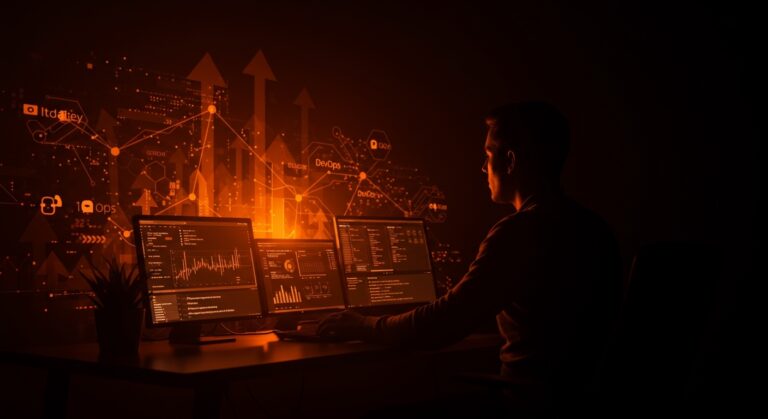 Incidentes de GitHub 2026 y lecciones para startups mostrando infraestructura SaaS resiliente y escalable en paleta naranja y negro.