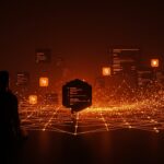 Founder startup frente a un horizonte digital con migración de proyectos clave desde GitHub hacia plataformas como Codeberg, simbolizando la dependencia tecnológica y las opciones para 2026.