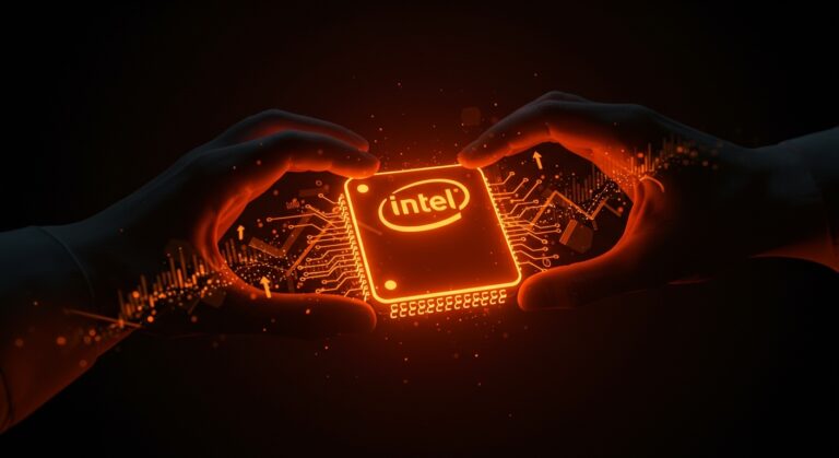 Representación simbólica de la inversión gubernamental en Intel y las lecciones de financiamiento estratégico para startups tech bajo la CHIPS Act.