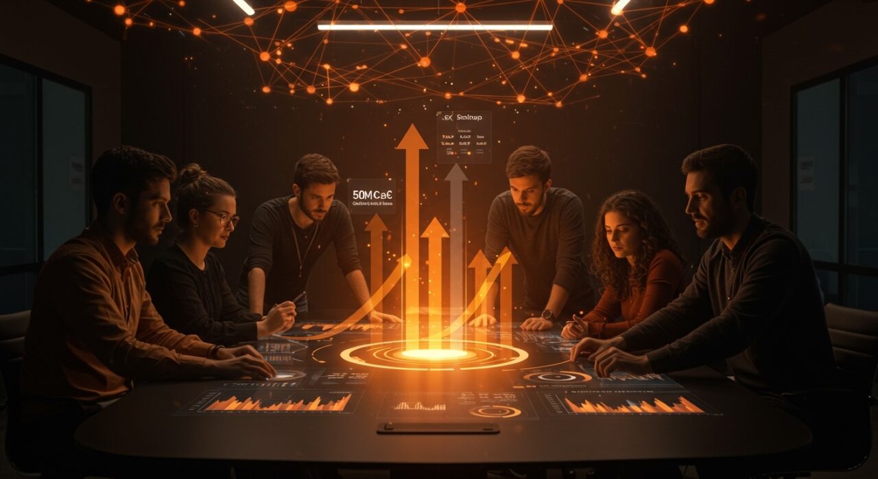 Grupo de startups colaborando en fase scale-up con fondo público de 50 millones de euros del Gobierno Vasco en sectores tecnológicos.