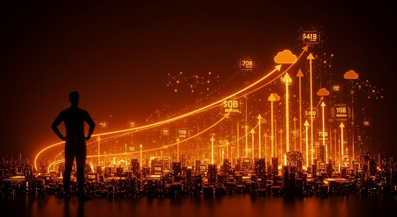 Inversión de Google en Anthropic representada con fundador de startup mirando infraestructura digital de IA y TPU para inteligencia artificial.