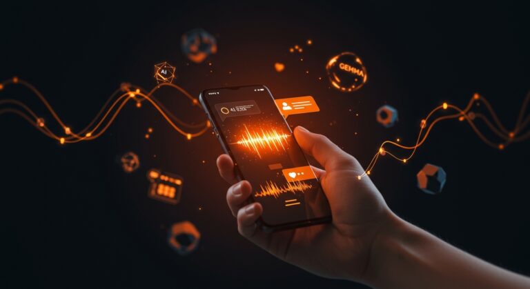 App de dictado offline de Google con IA Gemma resaltando privacidad, velocidad e innovación tecnológica para startups.