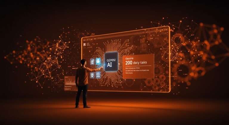 Startup fundador usando Google Chrome con Gemini IA para automatizar tareas diarias y aumentar la productividad empresarial.