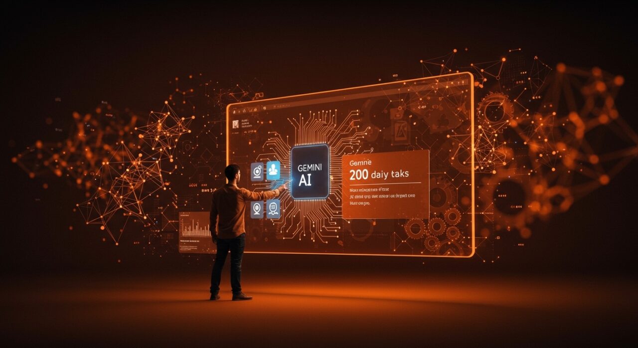 Startup fundador usando Google Chrome con Gemini IA para automatizar tareas diarias y aumentar la productividad empresarial.