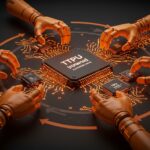 Colaboración de Google y cuatro socios en la construcción de chips AI diversificados frente a la competencia de Nvidia, simbolizando innovación en hardware para startups de IA.