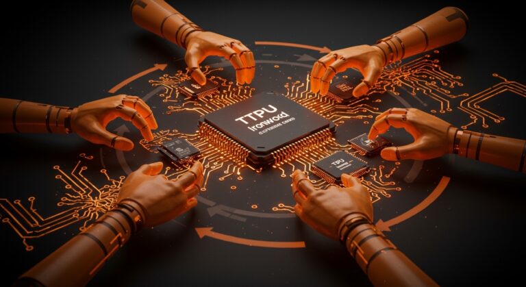 Colaboración de Google y cuatro socios en la construcción de chips AI diversificados frente a la competencia de Nvidia, simbolizando innovación en hardware para startups de IA.