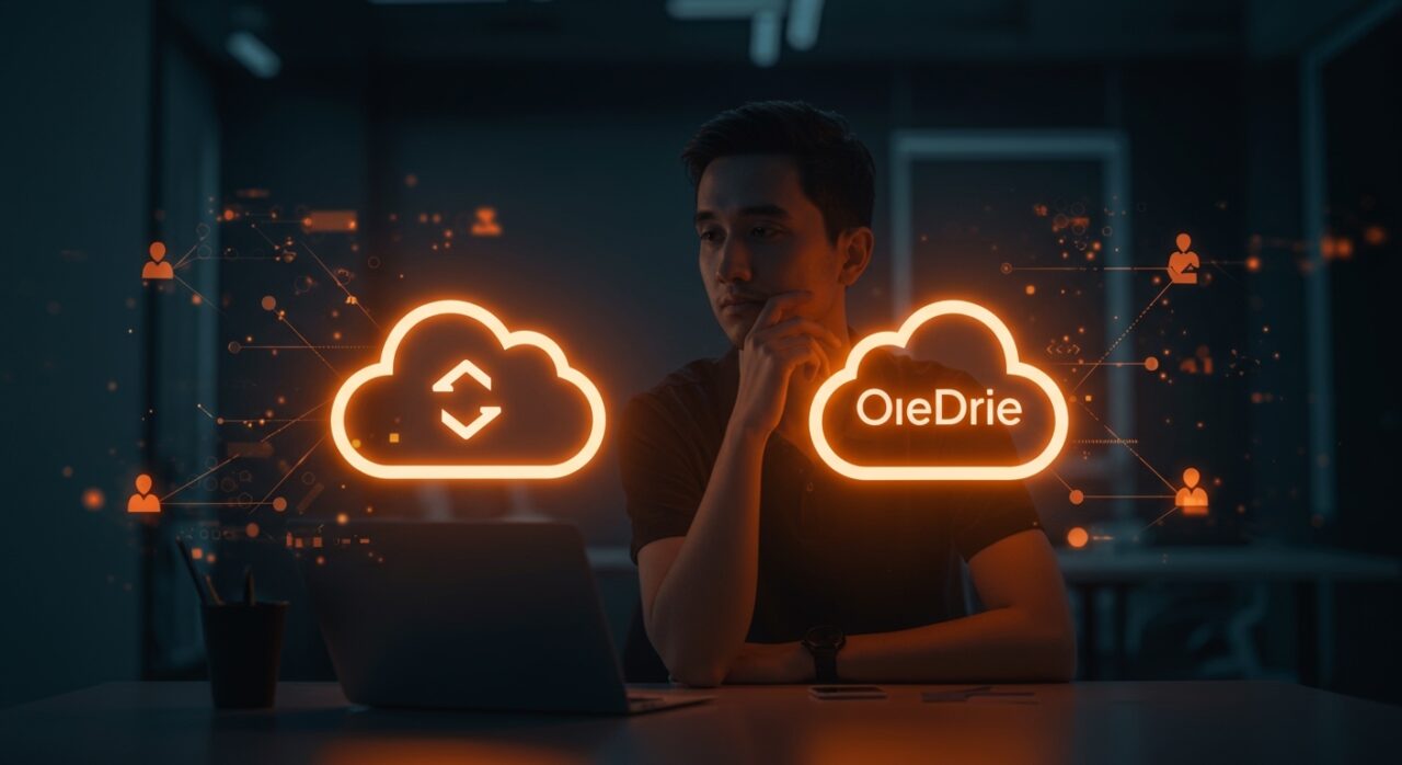 Comparativa visual entre Google Drive y OneDrive para founders de startups tecnológicas en 2026, destacando almacenamiento en la nube y colaboración.
