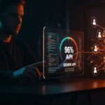 Developer working with Google Gemini API and Agent Skills showcasing IA precision at 96% in an advanced digital environment with Ecosistema Startup colors.