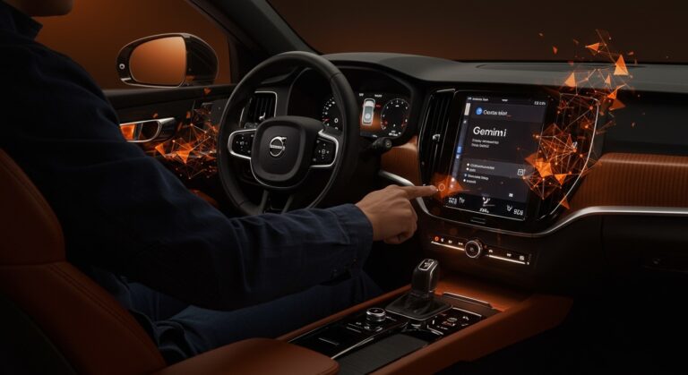Volvo con Google Gemini AI integrado mostrando tecnología avanzada para coches inteligentes y asistentes IA automotrices.