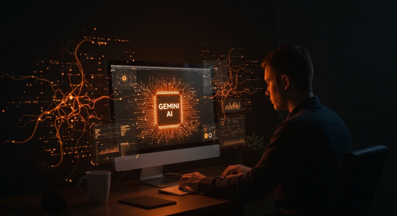 Interfaz de Google Gemini AI en Mac, destacando la inteligencia artificial aplicada y la automatización para aumentar productividad en startups.
