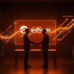 Inversión de Google en Anthropic destacada en un encuentro estratégico con metáforas visuales de inteligencia artificial y crecimiento tecnológico.