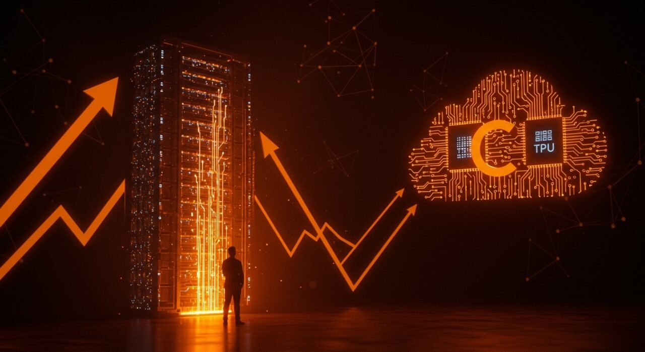 Inversión de Google en Anthropic mostrando un fundador de startup rodeado de conexiones de IA generativa y tecnología TPU en Ecosistema Startup.