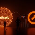 Inversión de Google en Anthropic representada con fundador de startup y conexiones digitales en ecosistema de IA.