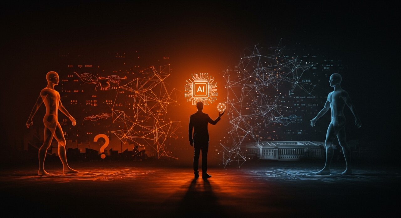 Google y Pentágono colaborando en IA Gemini, ilustración del dilema ético en tecnología militar para startups.