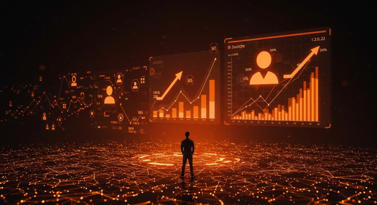 Visualización del crecimiento de ingresos de Google Search y la integración de inteligencia artificial aplicada al SEO para startups.