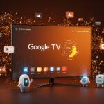 Smart TV Google TV 2026 mostrando integración de Nano Banana y Veo con IA generativa por voz en ecosistema tecnológico avanzado.