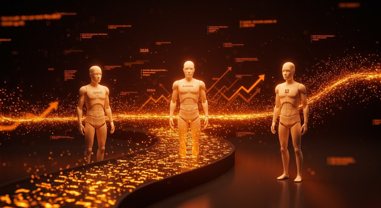 Competencia entre OpenAI, Google y Anthropic en generación de código con inteligencia artificial para startups y desarrollo de software.