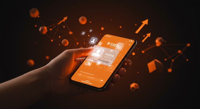 DNI electrónico digitalizado en la app MiDNI, destacando la identidad digital segura y trámites digitales en ecosistema startup.