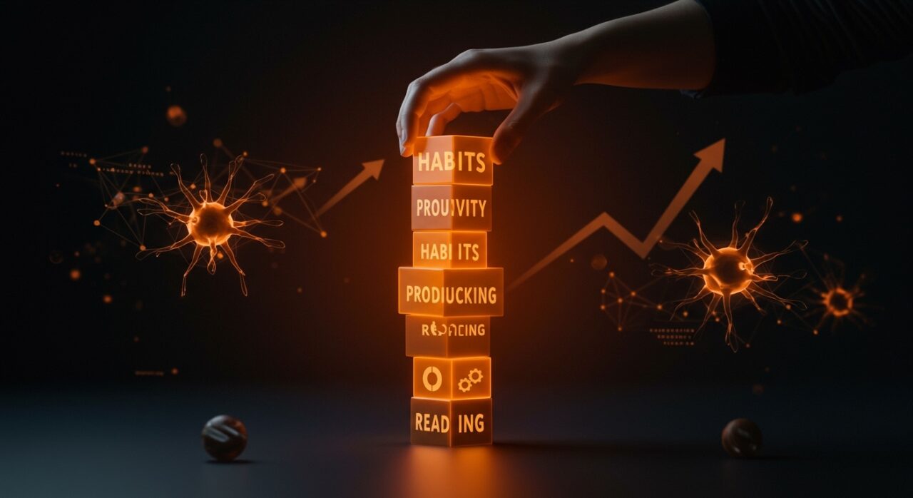 Founder aplicando habit-stacking para mejorar hábitos de productividad, lectura y bienestar en su rutina emprendedora.