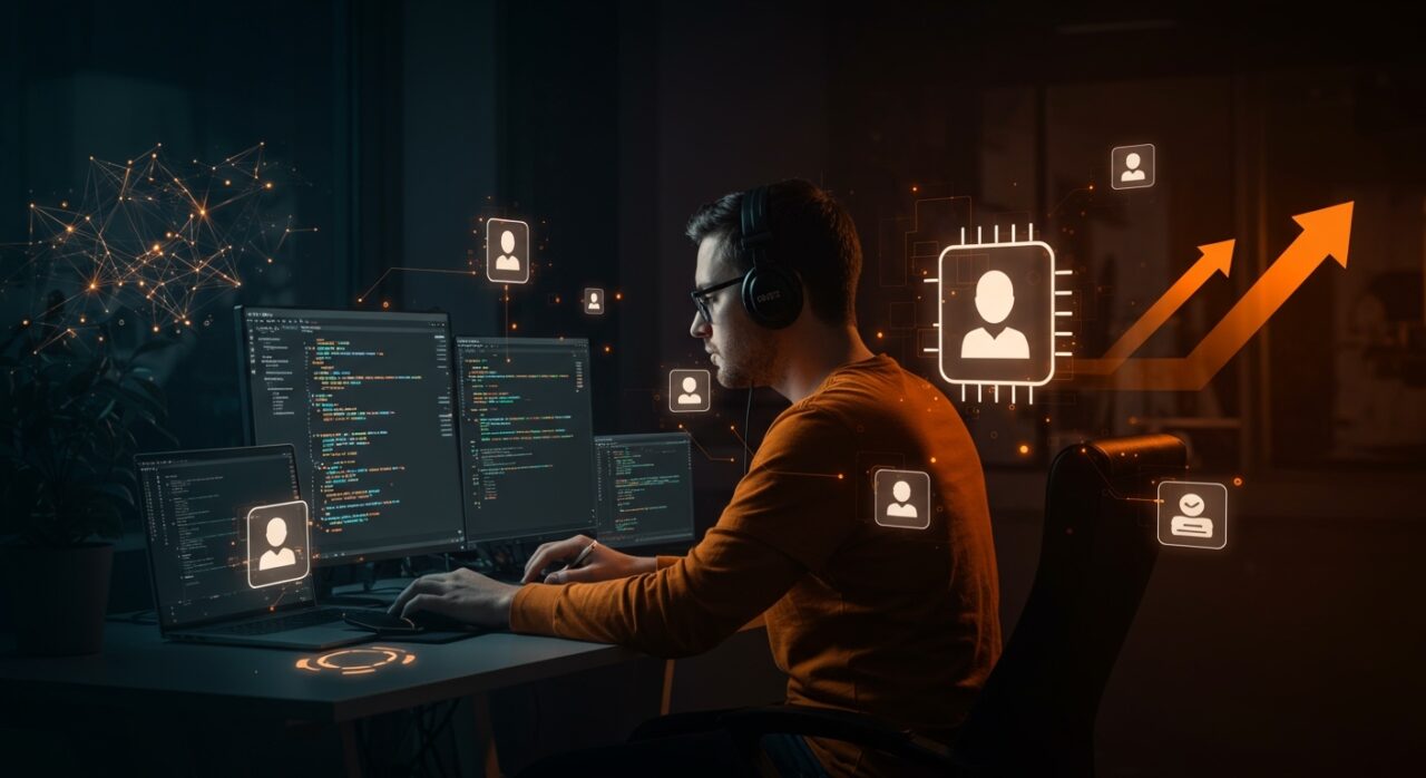 Full Developer Engineer trabajando con agentes de IA en evaluación técnica avanzada para contratación en HackerRank.