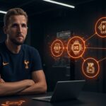 Harry Kane invirtiendo en startups tecnológicas de deporte, inteligencia artificial y experiencias VIP, representando diversificación en tecnología.