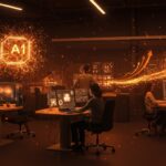 Innovadores de healthtech en Latinoamérica colaborando con inteligencia artificial y tecnología avanzada, representando el crecimiento acelerado de startups en el sector salud.