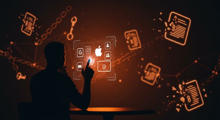 Representación visual de herencia digital y gestión de activos digitales para startups, destacando legado digital y planificación digital no planificada.