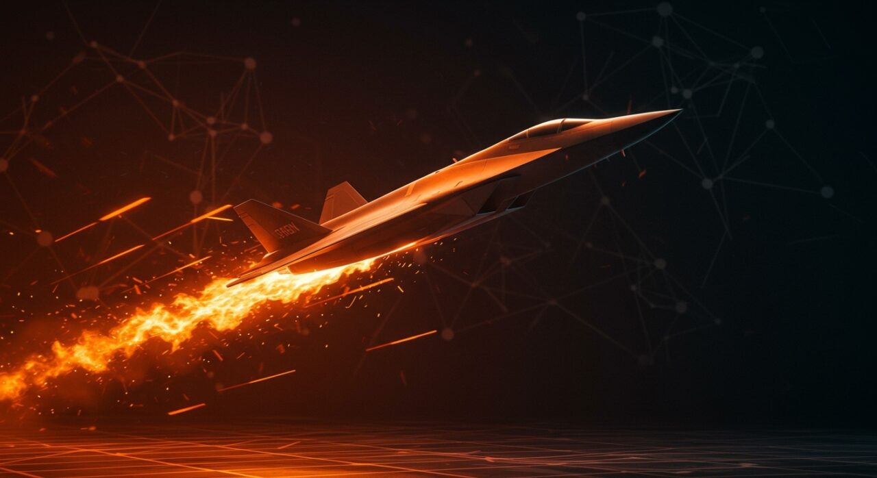 Caza hipersónico autónomo de Hermeus simbolizando innovación tecnológica y funding deep tech en defensa.