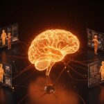 Representación visual del hipocampo humano fusionado con redes neuronales digitales para memoria biológica en agentes de IA open source, ideal para developers y founders.