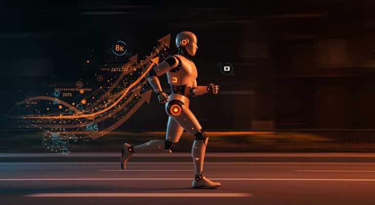 Robot humanoide de Honor corriendo la media maratón de Pekín en tiempo récord, representando avances en IA embebida y automatización robótica en el mercado tech.