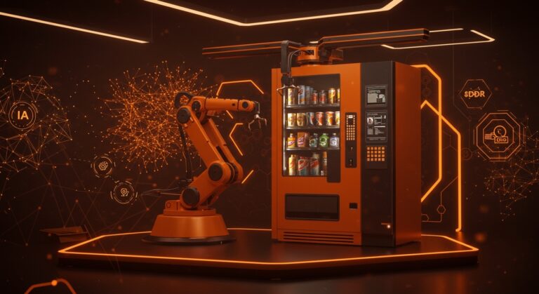 Máquina vending automatizada con robótica e IA en unattended retail, destacando tendencias de SDDR y automatización para 2026.