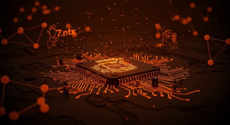 Chip semiconductor Hua Hong con barreras digitales representando restricciones de EEUU y su impacto en la cadena de suministro y fabricación de hardware.