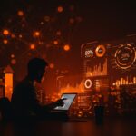 Founder de startup enfrentando pérdida de rentabilidad del 20% en 2026 por falta de automatización IA, con metáforas visuales de inteligencia artificial y transformación digital.