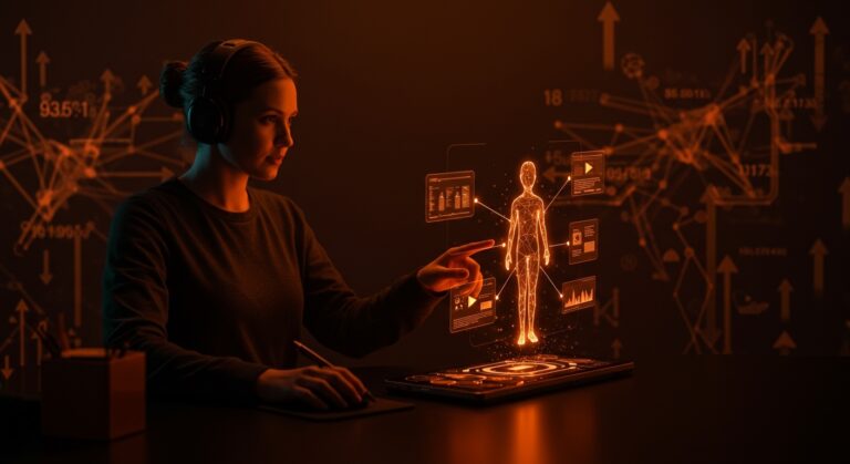 Interacción tecnológica con avatares dirigidos por IA en Google Vids para creación de video digital en startups tech de LATAM.