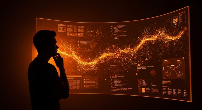 Founder tech analizando código asistido por IA y vibe coding con metáforas visuales sobre calidad y riesgos en desarrollo de software.