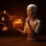 Representación visual de una IA autónoma gestionando criptomonedas y realizando donaciones éticas a ONGs, destacando la inteligencia artificial con presupuesto real.