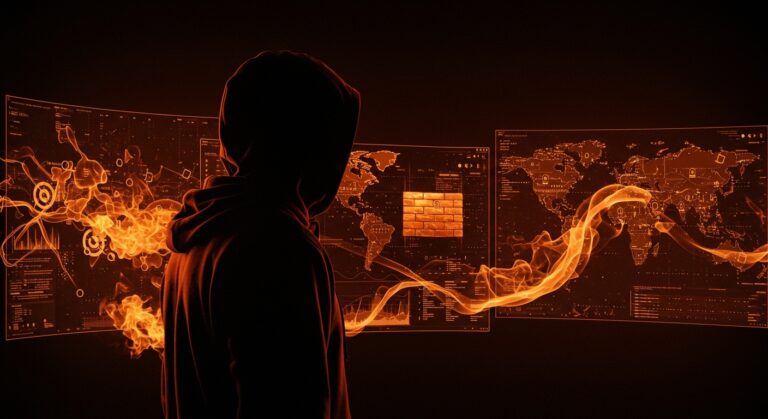 Hacker ruso usando inteligencia artificial Claude de Anthropic para comprometer firewalls globales, ilustrando riesgos en ciberseguridad y ataques con IA.