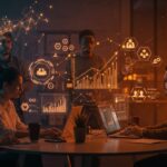 Crecimiento de empleo impulsado por inteligencia artificial con profesionales colaborando en habilidades clave para el futuro del trabajo.