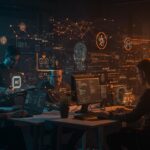 Equipo de programadores usando inteligencia artificial en 2026, destacando la demanda y automatización en el empleo tech de startups.
