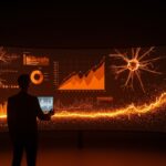 Ejecutivo frente a pantalla digital con gráficos de IA reflejando el bajo retorno de inversión en proyectos de inteligencia artificial empresariales según Gartner.