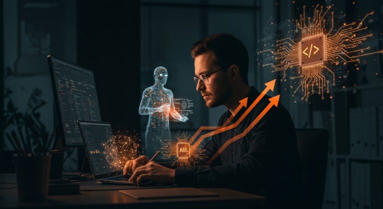 Líder tecnológico utilizando asistentes de inteligencia artificial en ingeniería para gestionar deuda técnica y promover pensamiento crítico en desarrolladores.