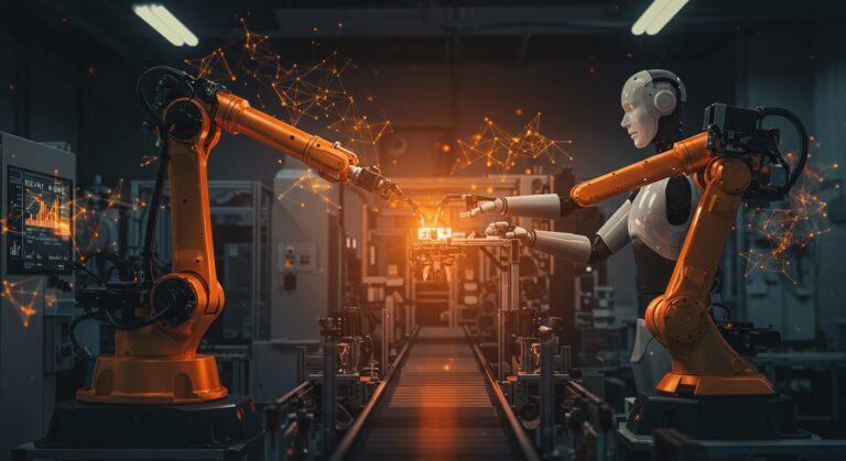 Robots y automatización con IA física en Japón enfrentando la escasez de mano de obra en industria tecnológica.