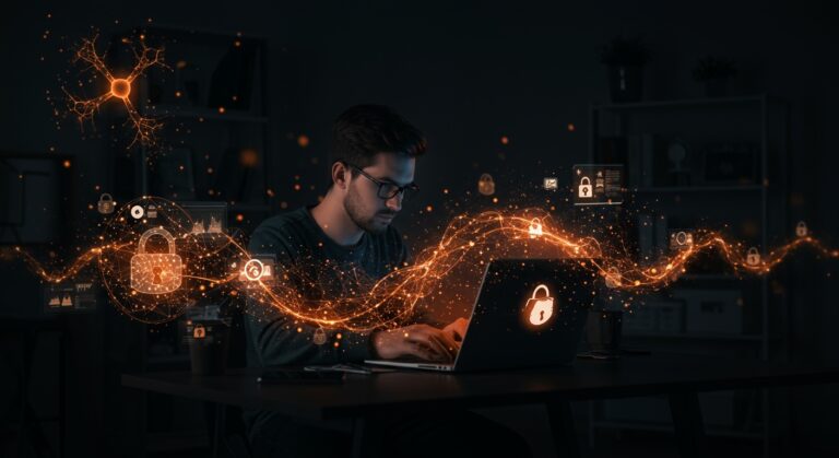 Founder de startup ejecutando modelos de IA local con Ollama y LM Studio para proteger la privacidad de datos sin conexión a la nube.