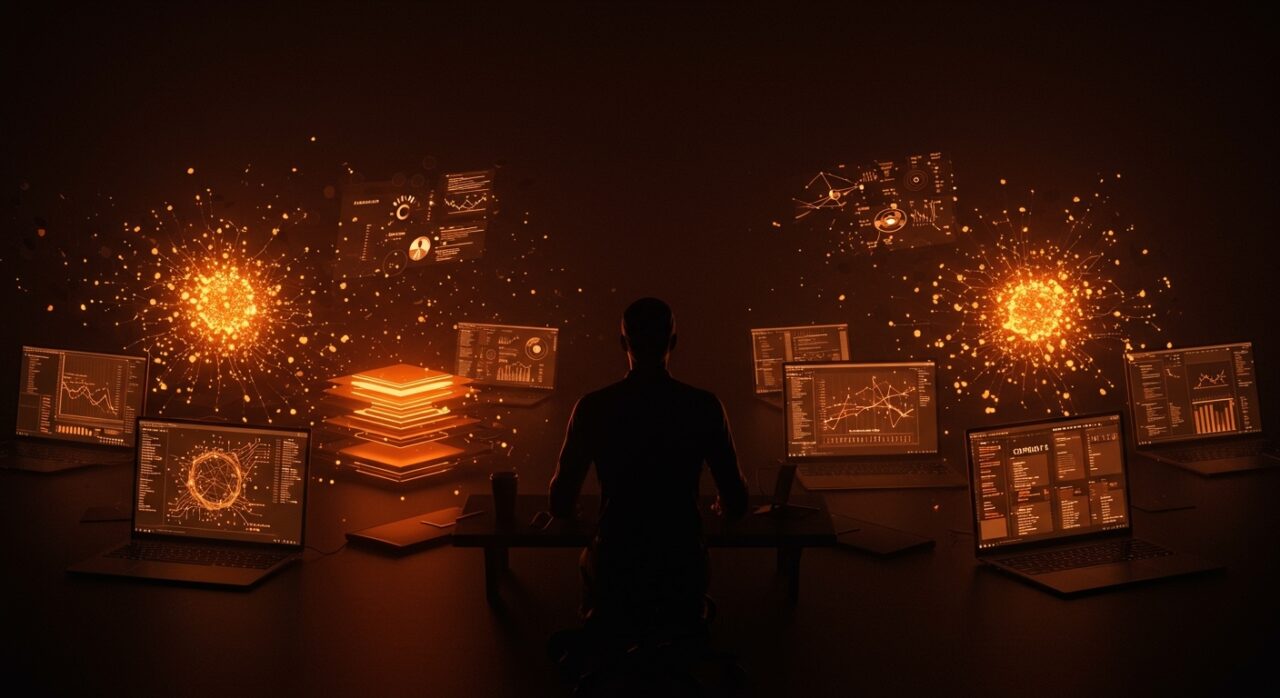 CISO vigilando riesgos de IA local y BYOM en laptops con modelos de inteligencia artificial ejecutándose, destacando seguridad y gobernanza empresarial.