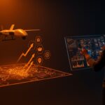 Mercado de IA militar de 21.600 millones en 2026 ilustrado con drones autónomos y un fundador tecnológico supervisando oportunidades y riesgos regulatorios.