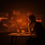 Founder usando inteligencia artificial para aumentar productividad mientras reflexiona sobre el deterioro del pensamiento crítico en startups tecnológicas.