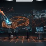 Diseño automotriz con IA y realidad virtual mostrando la innovación y reducción de costos en startups tecnológicas.
