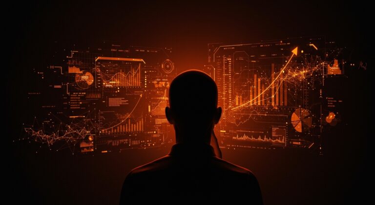 Representación visual del sedentarismo cognitivo y la automatización sin control en startups que integran inteligencia artificial y transformación digital.